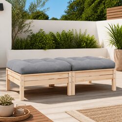 2-Seater Garden Sofa Outdoor Patio Lounge with Grey Cushions Modular Pinewood