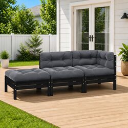 3 Piece Garden Lounge Set with Cushions Outdoor Patio Sofa Modular Seating Black