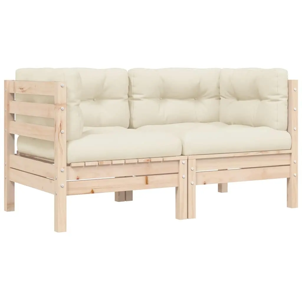 Garden Lounge Set Modular Sectional 3 Piece Solid Pinewood Cream Cushions