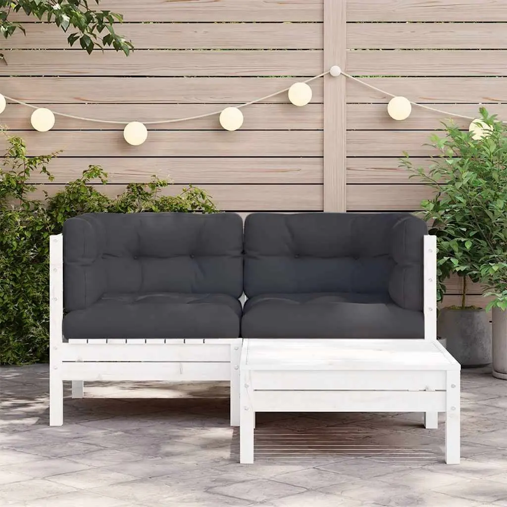 3 Piece Outdoor Garden Lounge Set Modular Sectional Seating with Cushions Solid Pinewood White