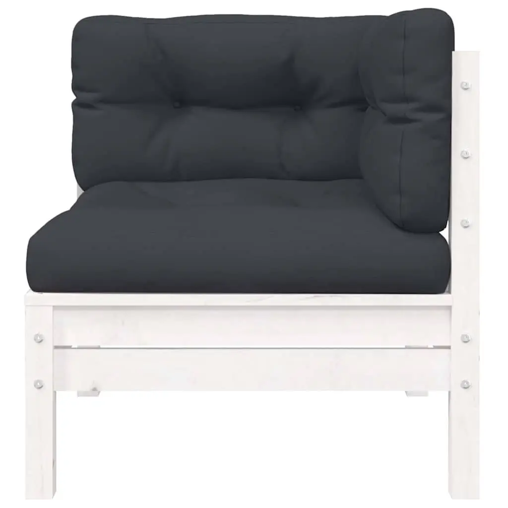 3 Piece Outdoor Garden Lounge Set Modular Sectional Seating with Cushions Solid Pinewood White