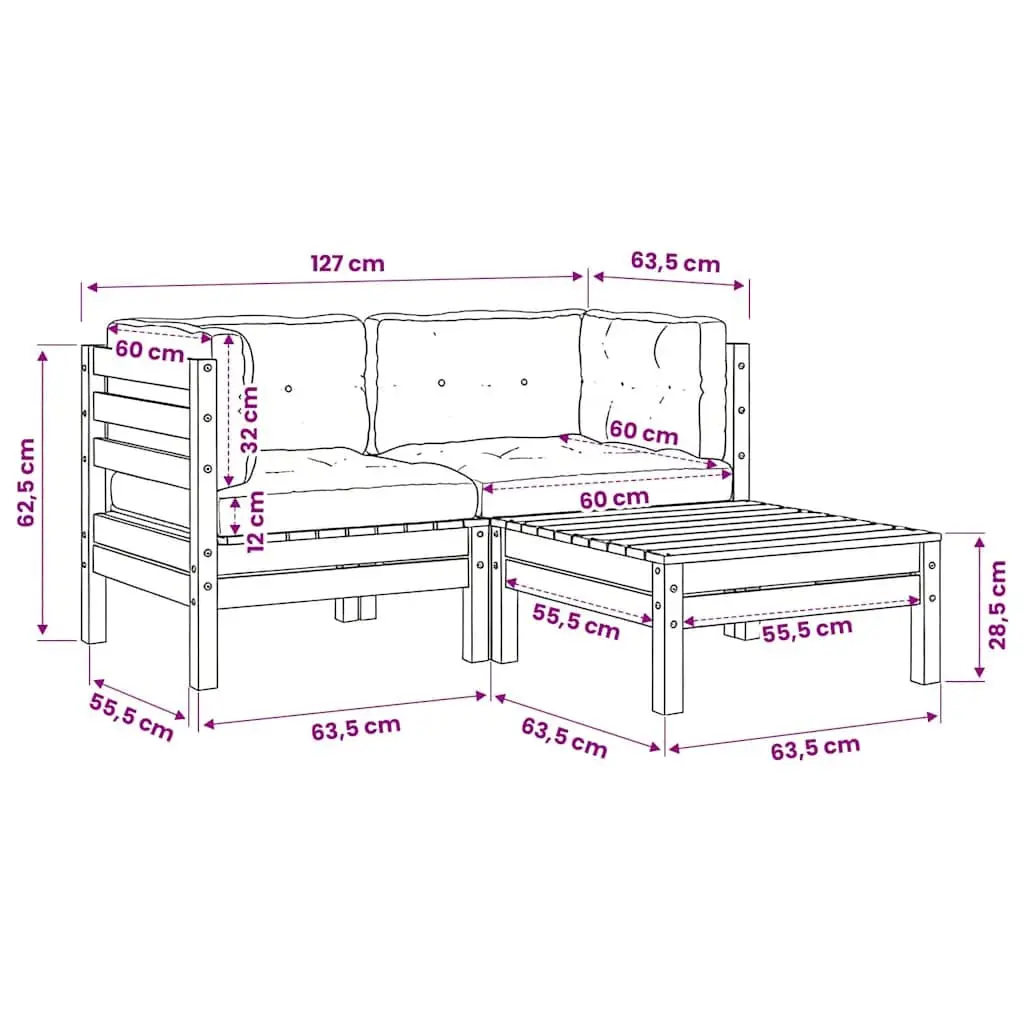 3 Piece Garden Lounge Set with Cushions Grey Outdoor Sectional Sofa Patio