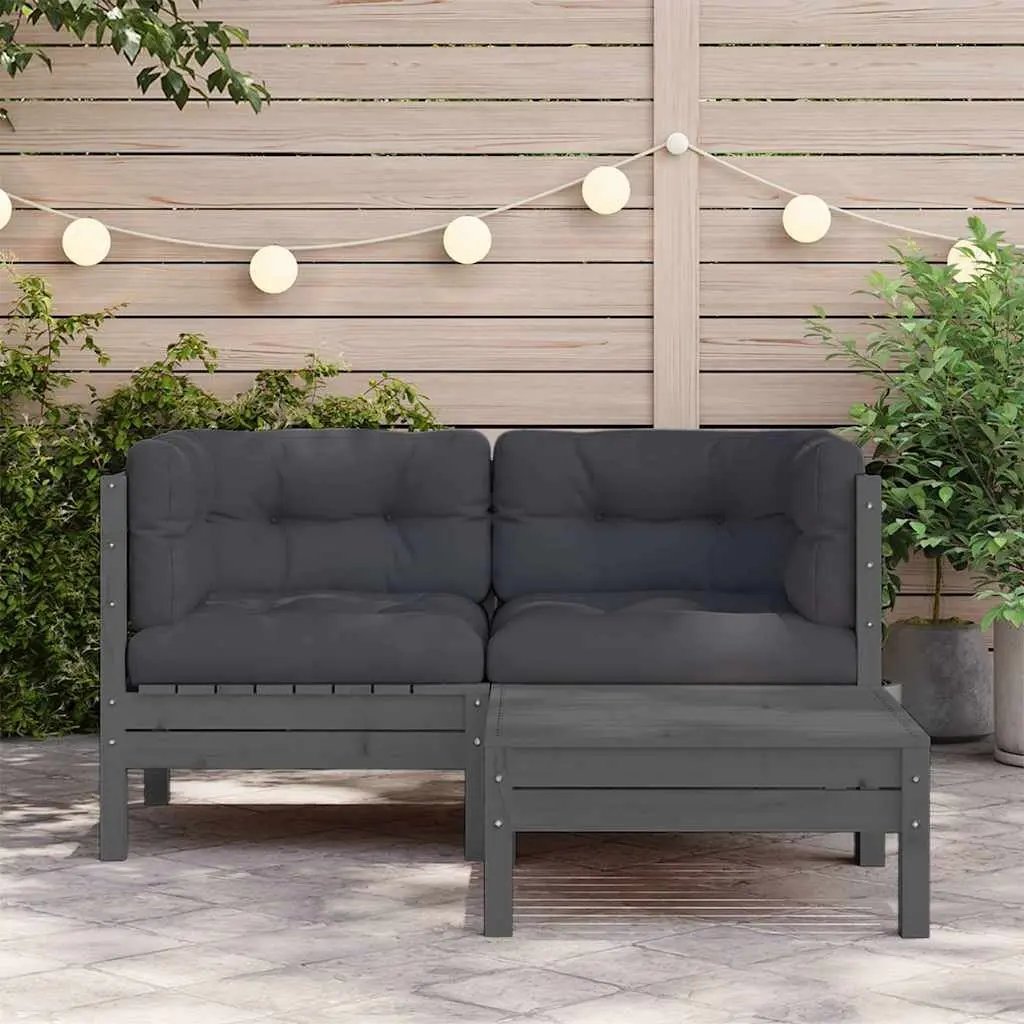 3 Piece Garden Lounge Set with Cushions Grey Outdoor Sectional Sofa Patio