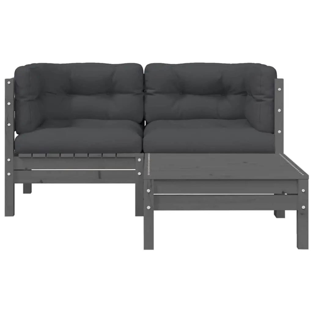 3 Piece Garden Lounge Set with Cushions Grey Outdoor Sectional Sofa Patio