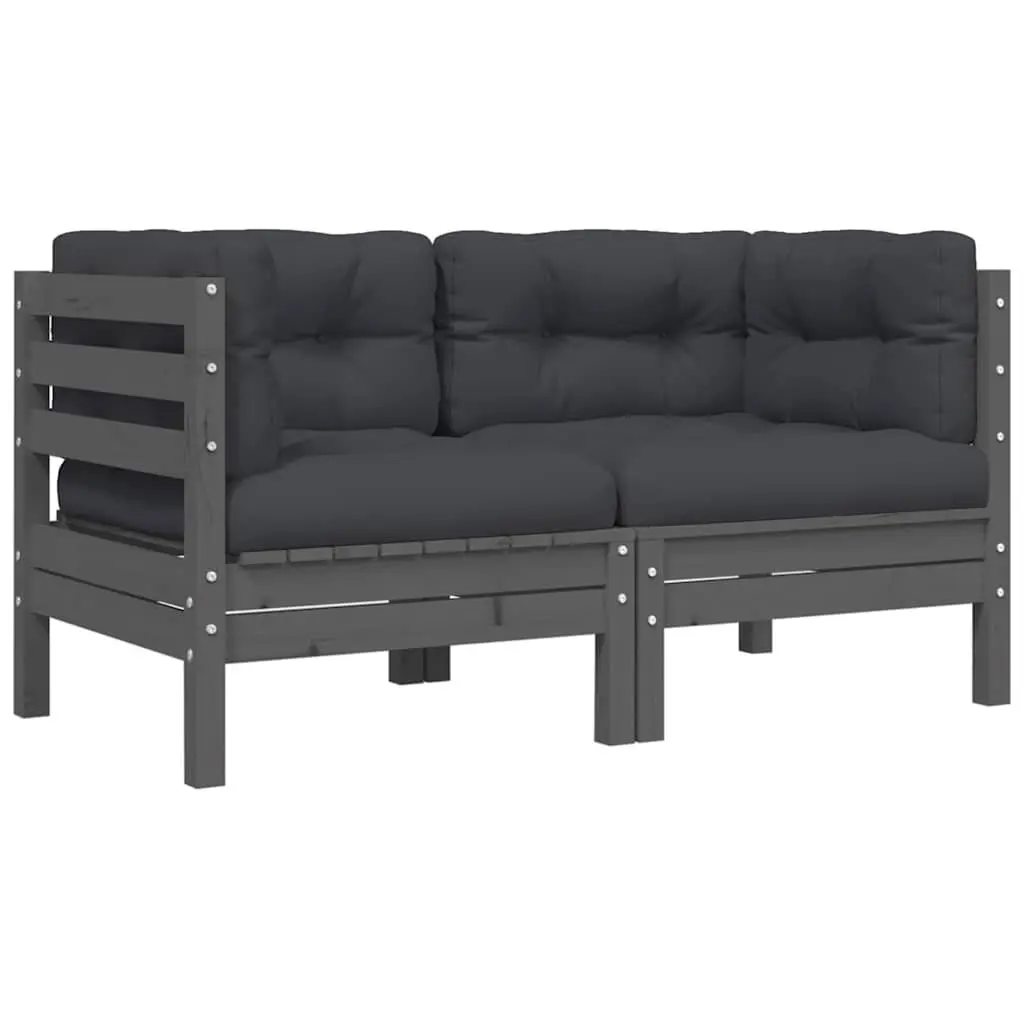 3 Piece Garden Lounge Set with Cushions Grey Outdoor Sectional Sofa Patio