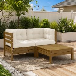 3-Piece Garden Lounge Set Outdoor Sectional Sofa Patio Furniture with Cushions