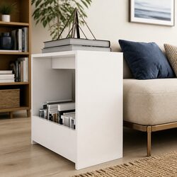 End Table White Open Storage Compartment Modern Side Table Accent Furniture