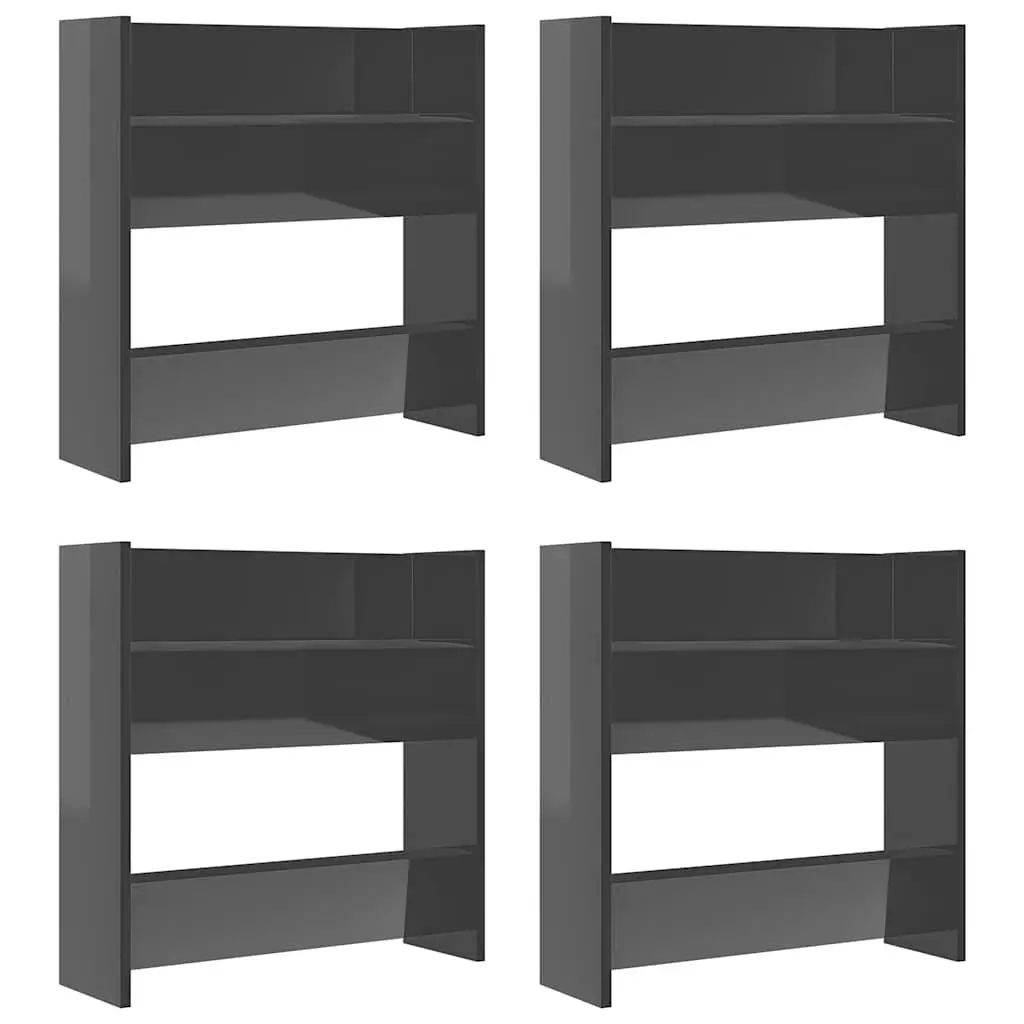 Wall Mounted Shoe Cabinet Tipping Shelves 4 Pieces Grey High Gloss