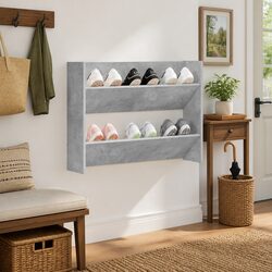 Wall Mounted Shoe Cabinet Grey Storage Organiser Tipping Shelves Space Saving