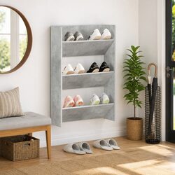Wall Mounted Shoe Cabinet Grey Tipping Shelves Storage Organiser Entryway