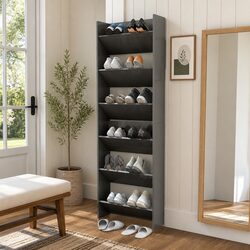 Wall Mounted Shoe Cabinet 2 pcs Grey High Gloss Storage Organiser 60x18x90cm