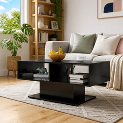 Coffee Table Black Modern Living Room Storage Shelf End Table Accent Furniture