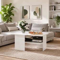 Coffee Table High Gloss White Storage Shelf Modern Living Room Accent Furniture