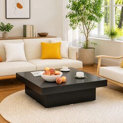 Coffee Table Black Square Living Room Accent Furniture Modern Design 90x90x28cm