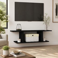 Wall Mounted TV Cabinet Black Living Room Storage Floating Shelf Unit