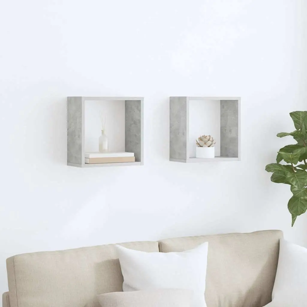 Wall Cube Shelves Floating Storage Display 30x15x30cm Grey 2 Piece