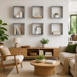 Wall Cube Shelves 6 Pieces Grey Floating Storage Display Home Decor Organiser