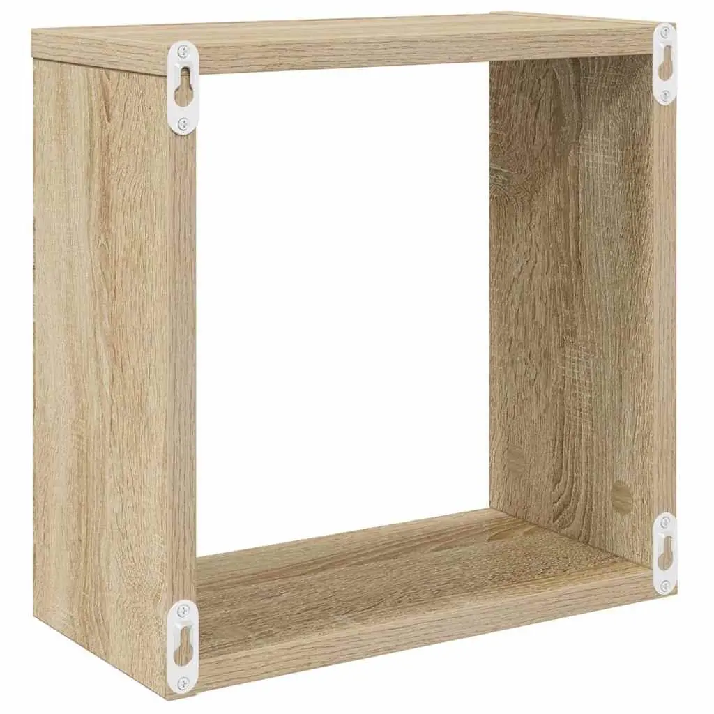 Wall Cube Shelves Set 4 Piece Floating Storage Display Organizer White Sonoma Oak