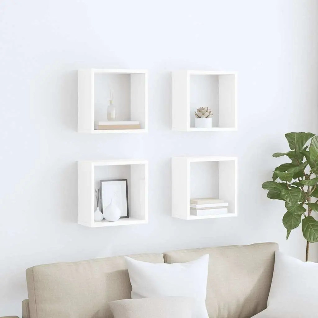 Wall Cube Shelves Floating Storage Display Organizer 4 Pieces White