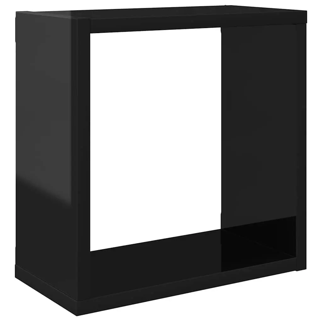 Floating Wall Cube Shelves 2 pcs High Gloss Black Storage Display 30x15x30 cm