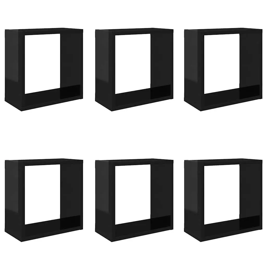 Wall Cube Shelves Floating Storage Display 6 Piece Set Black