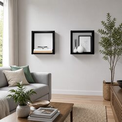 Wall Cube Shelves Set 2 pcs Black Floating Storage Display Organizer Living Room