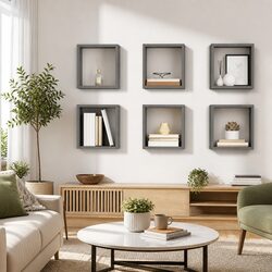 Wall Cube Shelves 6 Pieces Grey Floating Storage Display Hanging Organiser