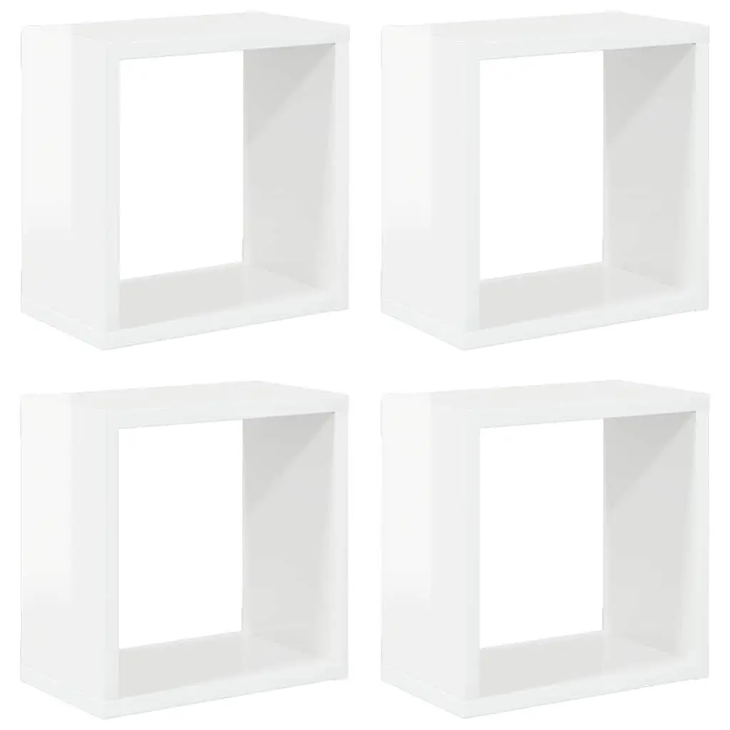 Wall Cube Shelves 4 Piece Set High Gloss White Floating Storage Display