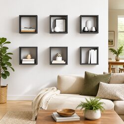 Wall Cube Shelves 6 Piece Set Grey Floating Storage Display Organiser Home