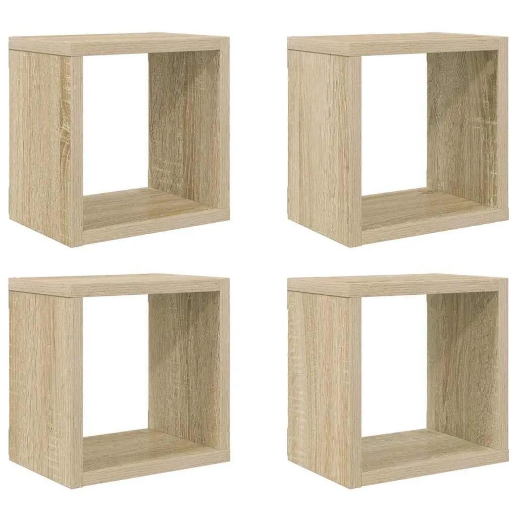 Wall Cube Shelves 4 Piece Set Floating Storage Display Brown
