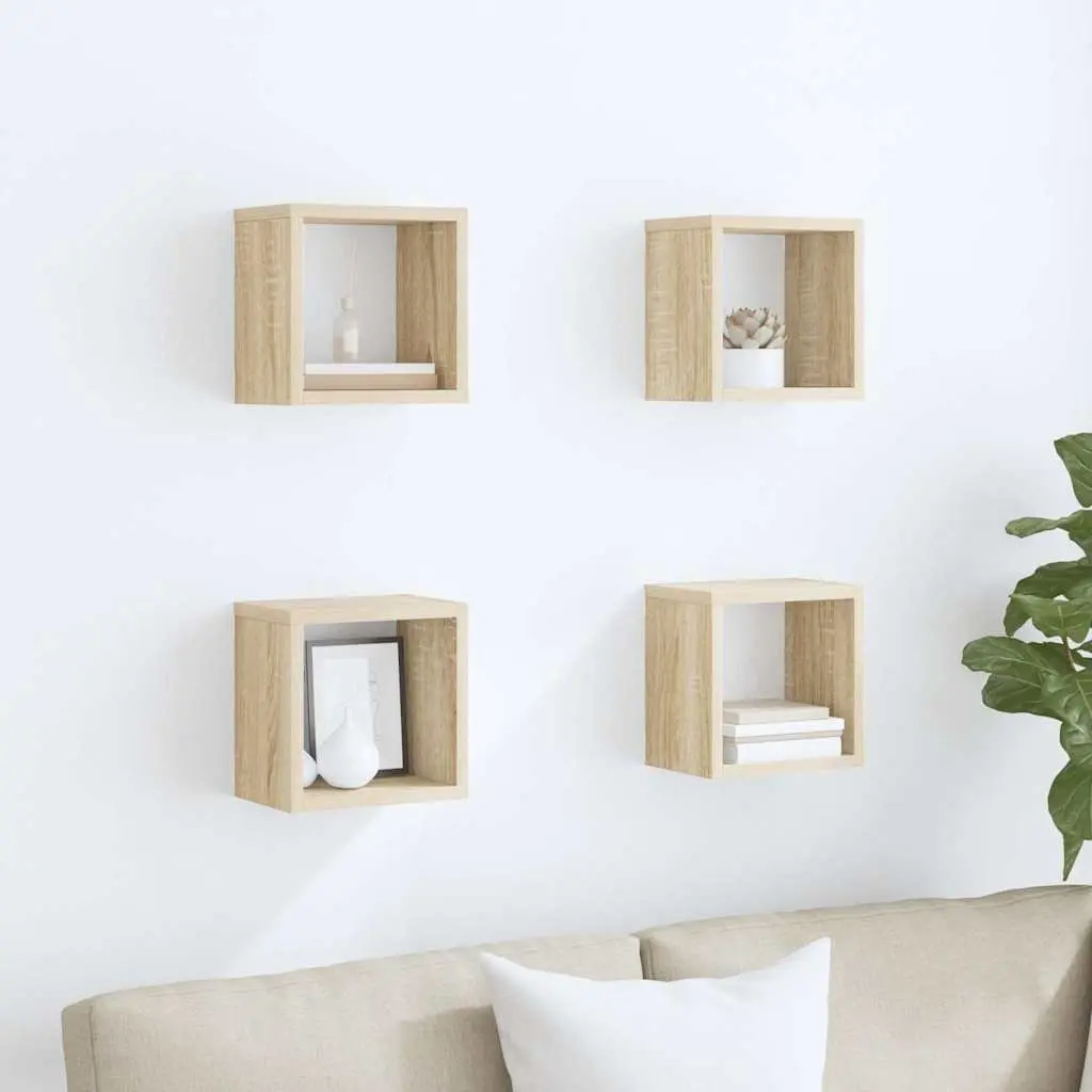 Wall Cube Shelves 4 Piece Set Floating Storage Display Brown