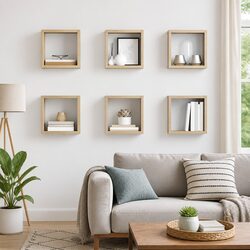 Wall Cube Shelves 6 Pieces Brown Floating Storage Display Organizer Home Decor