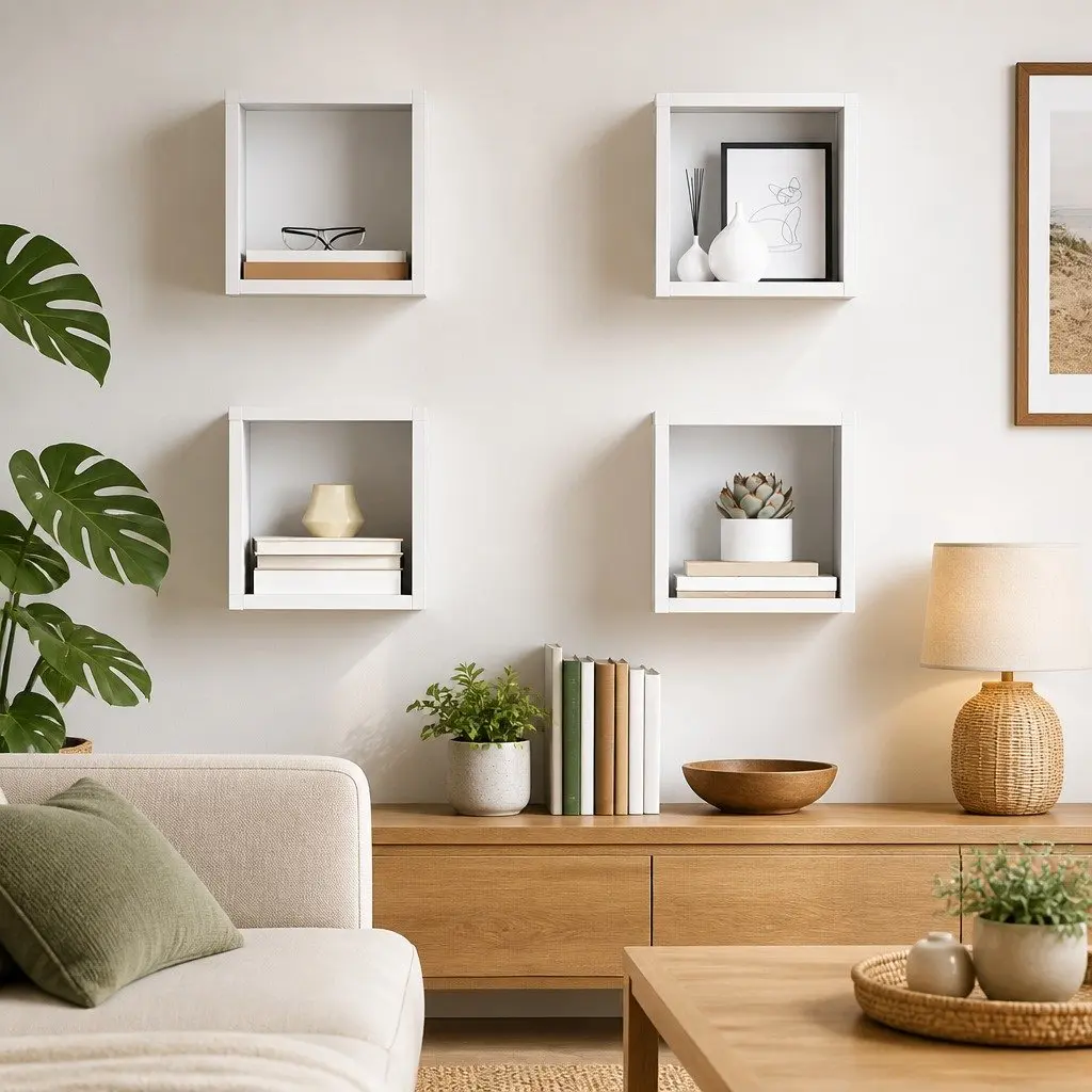 Wall Cube Shelves Floating Storage Display Organiser 4 Piece Set White
