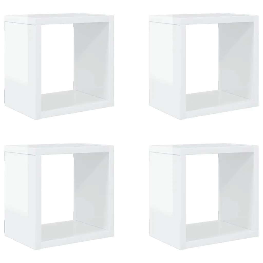 Wall Cube Shelves Floating Storage Display Organiser 4 Piece Set White