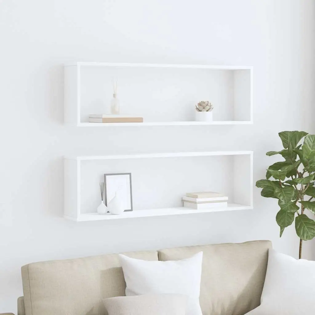 Wall Cube Shelves 2 pcs White 100x15x30 cm Storage Display Floating Shelving