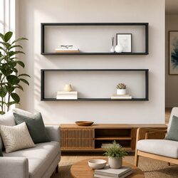 Wall Cube Shelves 2 pc Grey Storage Display Floating Shelving Home Decor Set