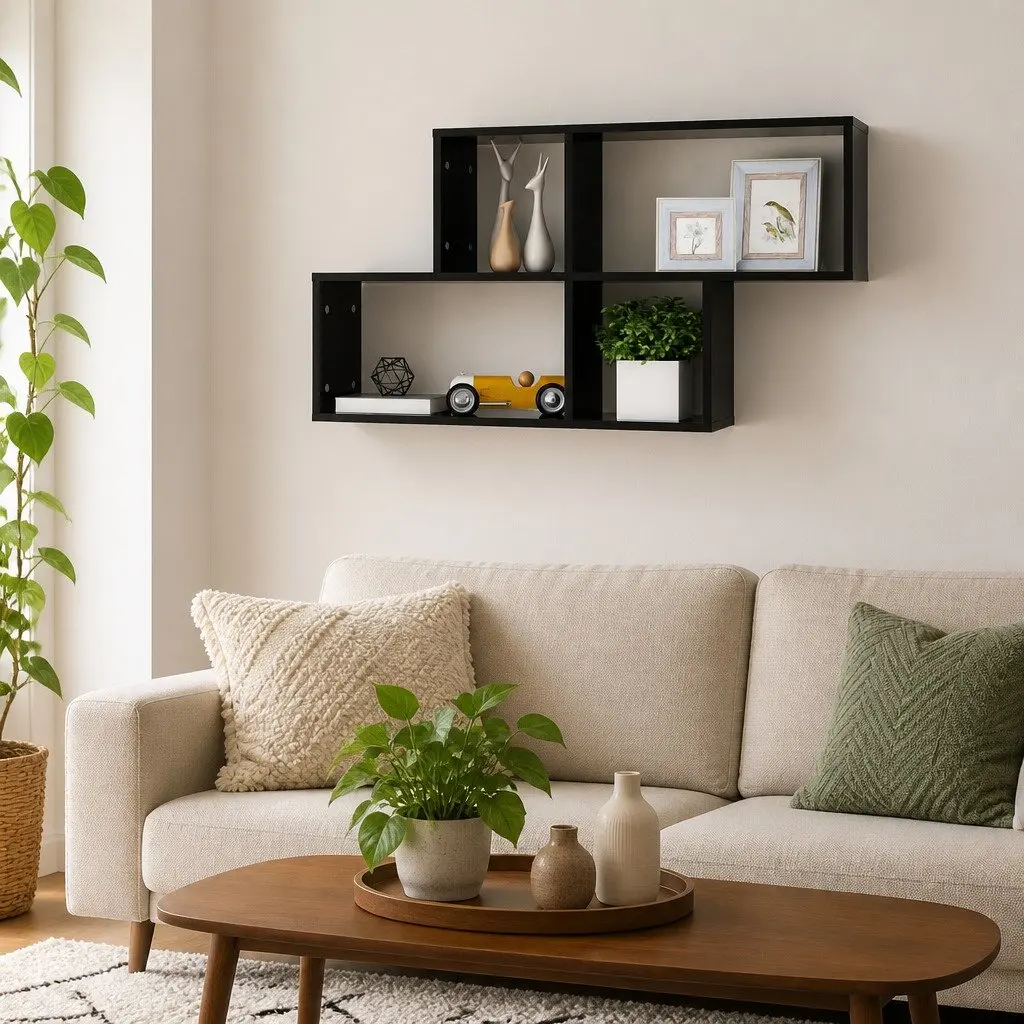 Wall Shelf Black Floating Display Storage Cube Organizer 100x18x53cm Engineered Wood
