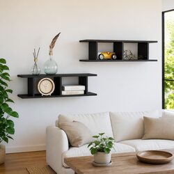 Wall Shelves 2 Pcs Grey Floating Display Cube Storage Bedroom Living Room Decor