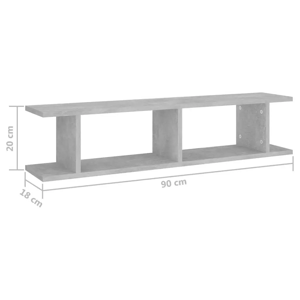 Wall Shelves Floating Display Cube Storage 90 x 18 x 20 cm Grey 2 Piece