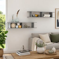 Wall Shelves 2 pcs Grey Cube Display Floating Storage Mounting System