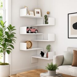 Wall Corner Shelves 2 Pieces White Display Storage Unit Living Room Bedroom