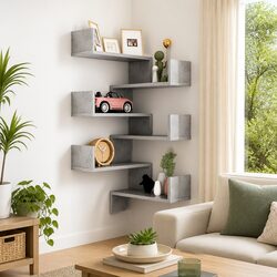 Wall Corner Shelves 2 Pieces Grey 40x40x50 cm Display Storage Bedroom Living