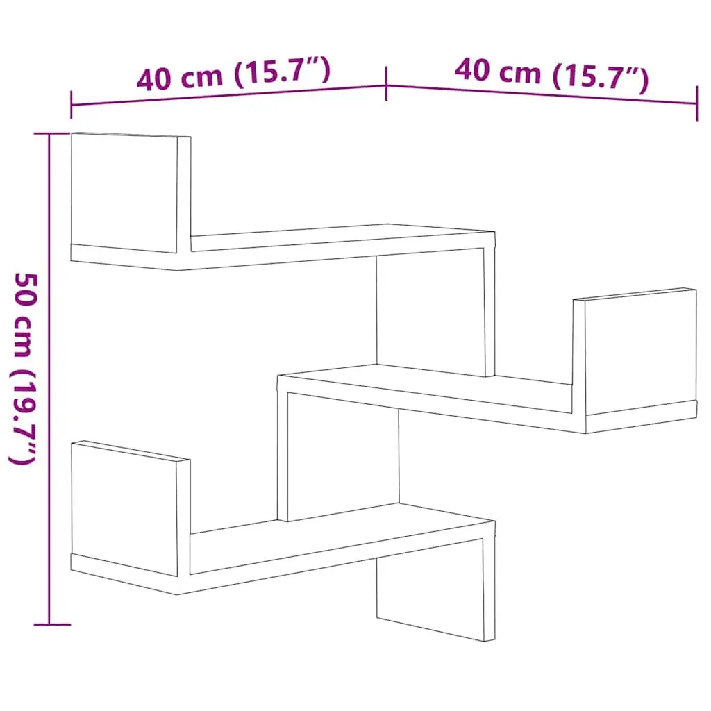 Wall Corner Shelves 2 Pieces Grey 40x40x50 cm Display Storage
