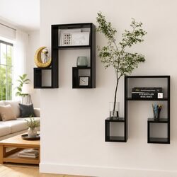 Wall Shelves Music Note Design Black 50x15x50 cm Set of 2 Floating Storage