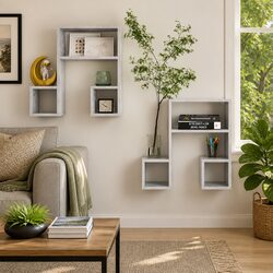 Wall Shelves Music Note Design Grey Set of 2 Hanging Floating Bedroom Living