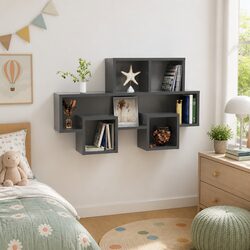 Car-Shaped Wall Shelf Grey Storage Display Floating Hanging Shelving Unit
