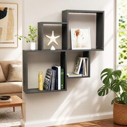 Wall Cube Shelf Grey Open Compartments Storage Display Hanging Shelving Unit