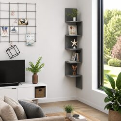 Wall Corner Shelf Grey Storage Display Shelving Unit Living Room Bedroom Kitchen