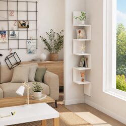 Wall Corner Shelf White High Gloss Display Storage Living Room Bedroom Kitchen