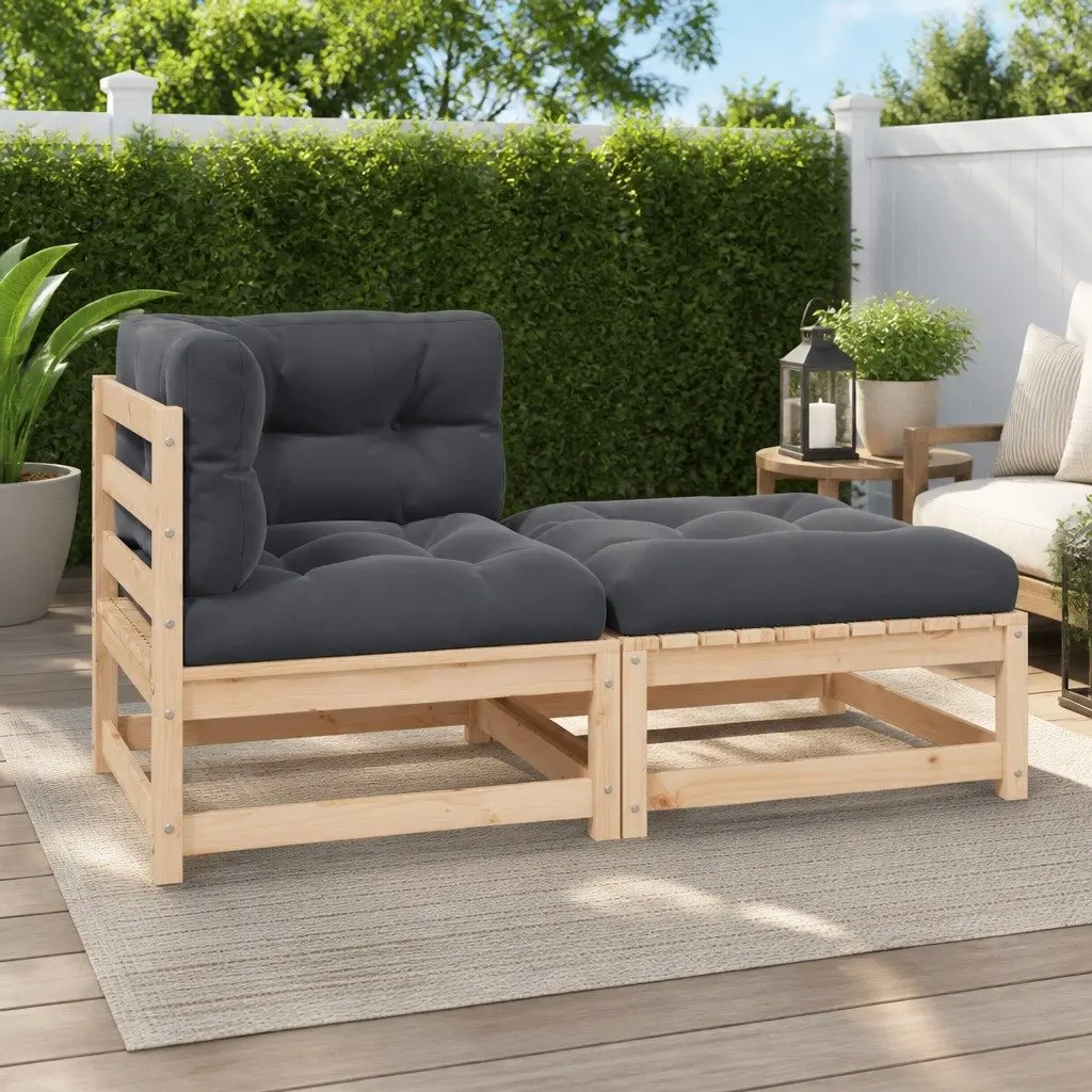 2 Piece Outdoor Lounge Set Modular Cushions Solid Pinewood Anthracite